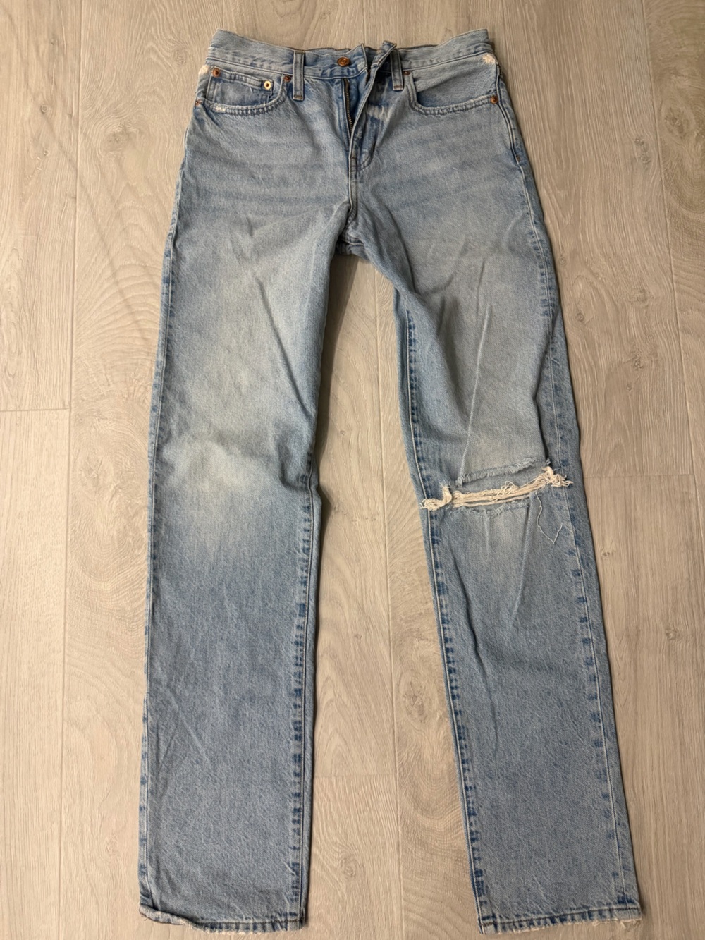 J. Crew Boyfriend Slouchy Light Blue Jeans with Knee Distress